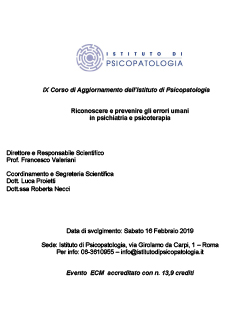IX Corso di Aggiornamento dell’Istituto di Psicopatologia.